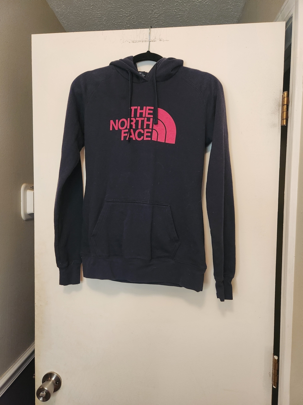 The North Face Navy Hoodie with Red Logo